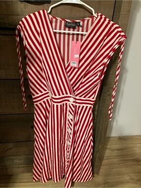 Voodoo Vixen Red and White Striped Midi Wrap Dress